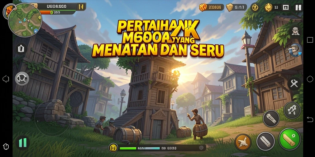 Screenshot gameplay menampilkan menara yang kuat dalam aksi melawan musuh.