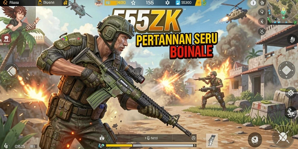 Screenshot utama gameplay Battle Royale 555ZK yang menarik.