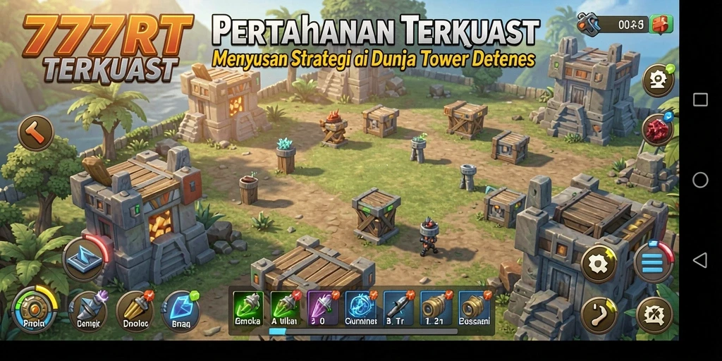 Tampilan seru gameplay 777RT dalam pertempuran Tower Defense.