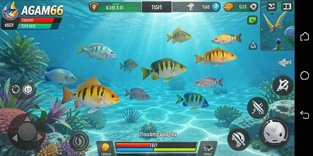 Tampilan gameplay seru dalam AGAM66 dengan aksi menembak ikan.