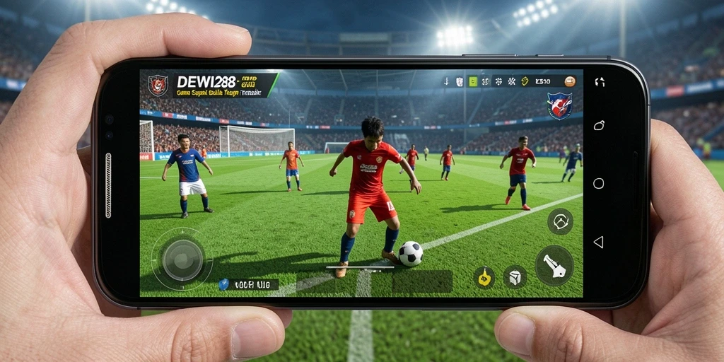 Tampilan gameplay menegangkan dalam DEWI288 saat bertanding di lapangan sepak bola.