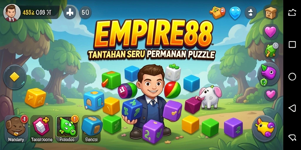 Screenshot utama menunjukkan gameplay puzzle yang menantang.