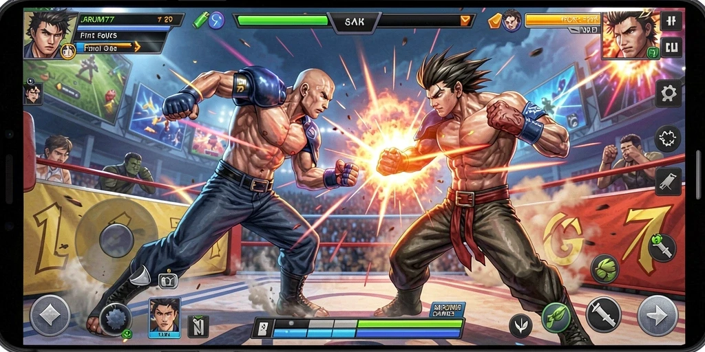 Tampilan aksi seru dalam permainan Fighting JARUM77 yang memukau.