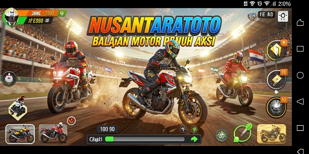 Gameplay seru NUSANTARATOTO dengan aksi balapan motor.