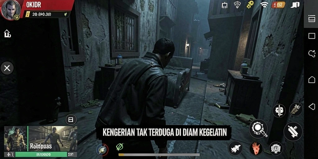 Screenshot menampilkan aksi intens dan atmosfer gelap di OKIDR.