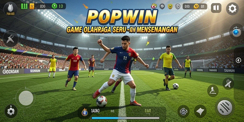 Tampilan gameplay seru dalam aplikasi POPWIN saat pertandingan olahraga berlangsung.