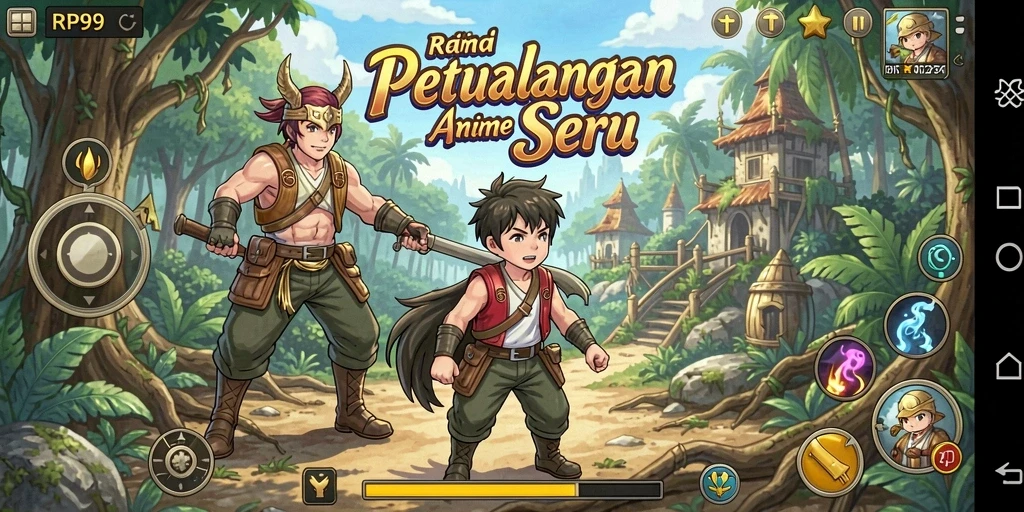 Tampilan gameplay menarik dengan karakter Anime yang berwarna-warni.