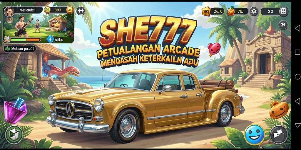 Screenshot utama SHE777 menampilkan gameplay yang seru dan berwarna.