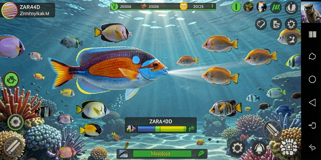 Tampilan gameplay ZARA4D menampilkan serunya berburu ikan.